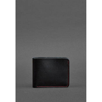 Шкіряне портмоне 4.1 (4 кишені) чорне з червоною ниткою