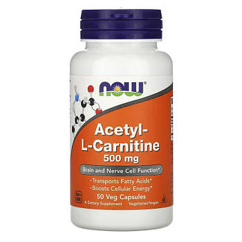 Жироспалювач NOW Acetyl-L-Carnitine 500 mg, 50 вегакапсул