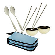 Туристичний набір посуду у сумці на 2 особи, набір посуду для пікніка з нержавіючої сталі, фото 3