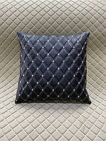 Автоподушка з Еко-шкіри Чорна з подвійним білим рядком 1 шт. (45х45 см)