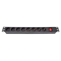 Силовой блок Eserver 19" 8 розеток, выкл., алюм. корпус PDU 220В, 16А (WT-2261A-GER-8WAY-WO)