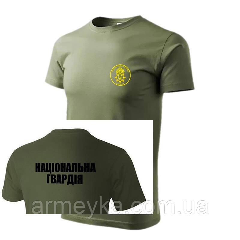 Футболка НГУ (емблема + напис на спині), олива, пеньє/стрейч-котон UA