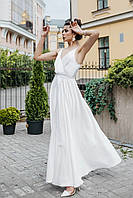 Женское белое вечернее длинное платье с разрезом на регулируемых бретелях из королевского шелка Армани
