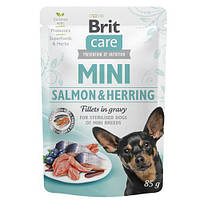 Влажный корм для собак Brit Care Mini с филе лосося и сельди в соусе, 85 г