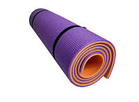 Каремат для йоги, фітнесу та спорту, туретичний спортивний каремат 180х60х9 мм Фіолетовий/Жовтогарячий