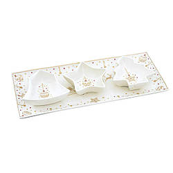 Новорічна тарілка Вінтажне Різдво та три салатники 36х16см