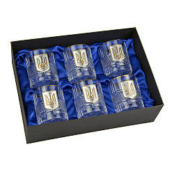 Набір келихів для віскі Тризуб Boss Crystal, 6 келихів, срібло, золото, кришталь