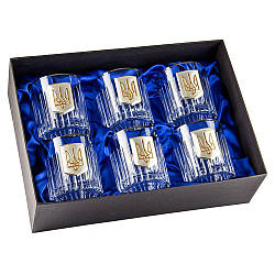 Набір для віскі Тризуб Boss Crystal, 6 келихів, платина, срібло, золото, кришталь