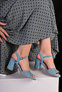 Босоніжки жіночі замшеві блакитні на підборах Б1323, фото 5