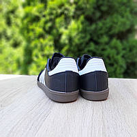 Жіночі кросівки весна осінь чорний з білим Adidas Samba. Взуття жіноче шкіряне чорне з білим Адідас Самба, фото 3