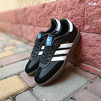 Жіночі кросівки весна осінь чорний з білим Adidas Samba. Взуття жіноче шкіряне чорне з білим Адідас Самба, фото 5