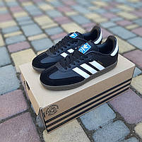 Жіночі кросівки весна осінь чорний з білим Adidas Samba. Взуття жіноче шкіряне чорне з білим Адідас Самба, фото 8