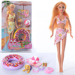 Дитяча лялька Defa Lucy 8473 в купальнику з надувним кругом, собакою й аксесуарами, 29 см