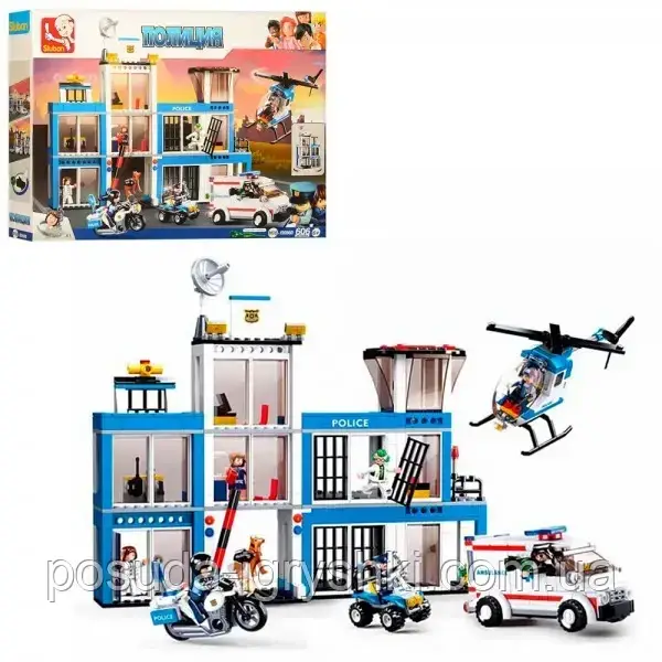 Конструктор M38-B0660 поліція, ділянка 32см, транспорт, фігурки, 606 деталей, в коробці, 52-38-8см, фото 1