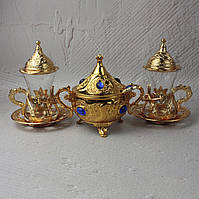 Турецький набір #131 для подачі кави та чаю - армуди та цукорниця, золото