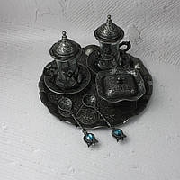Турецкий набор для подачи кофе #147 армуды Аcar, темное серебро