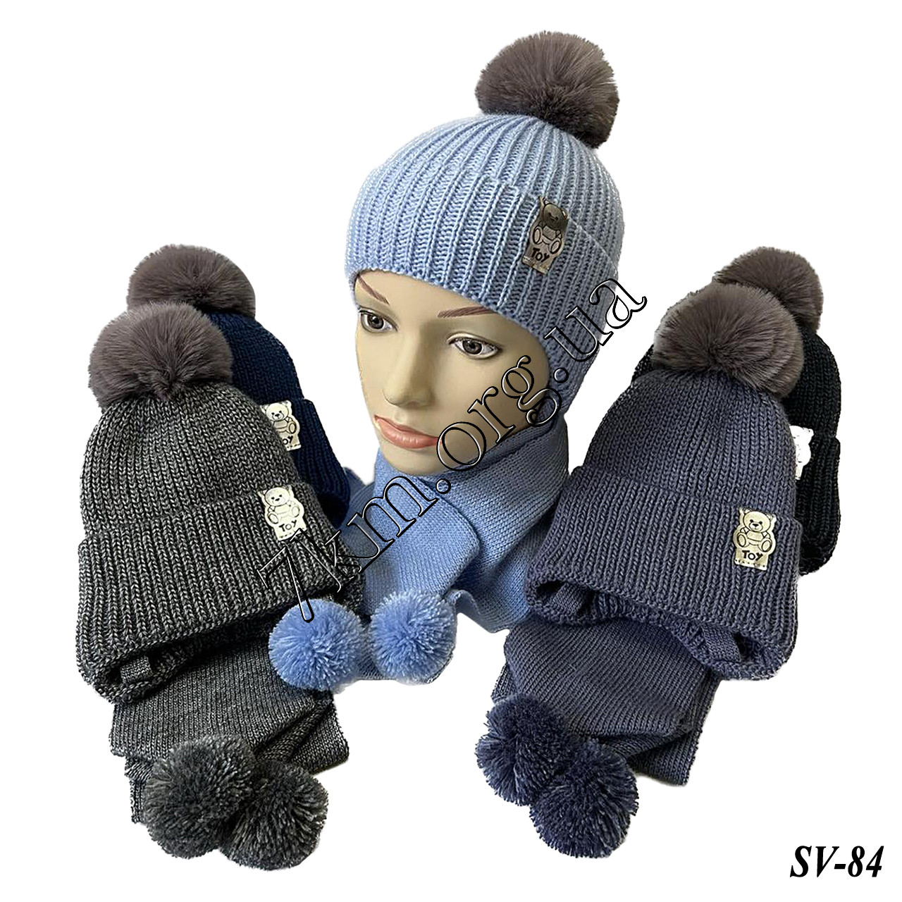 Набір дитячого в'язання шапка на флісі + шарф для хлопчиків до 2 років "TOY" Оптом SV-84, фото 1