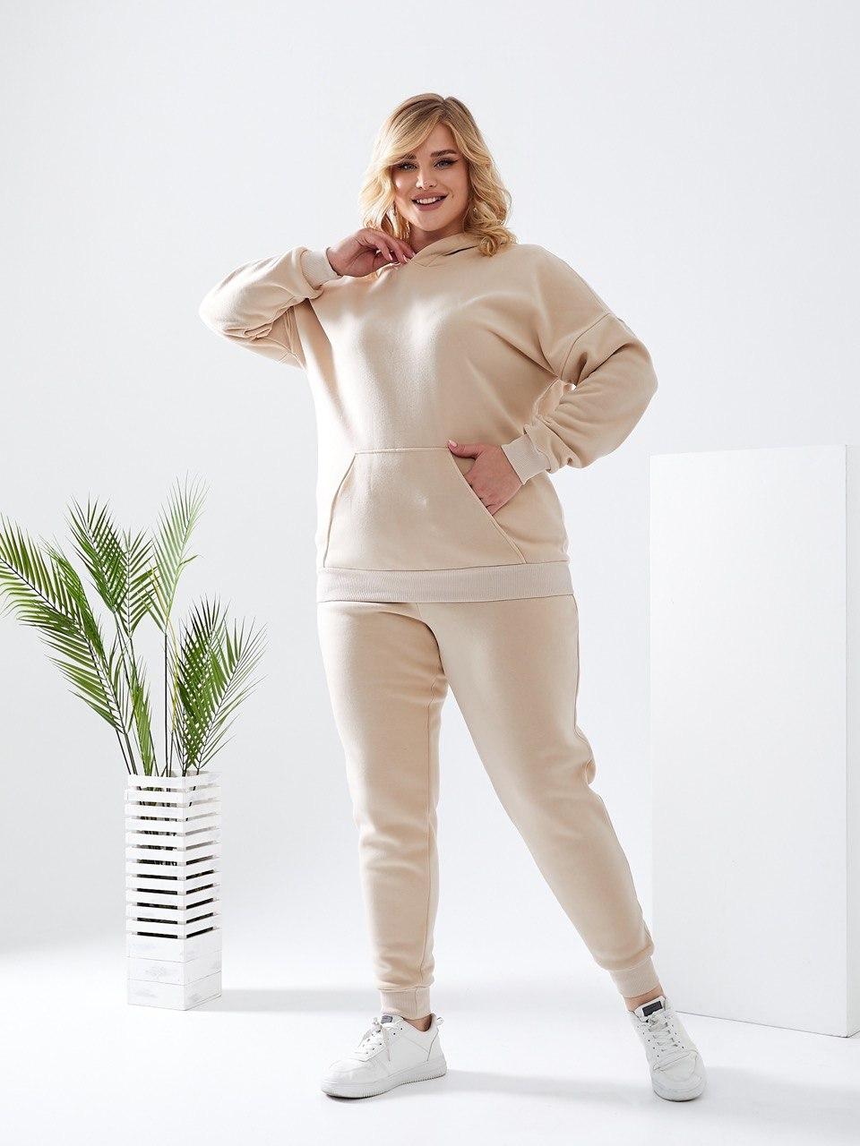 Жіночий спортивний костюм теплий з капюшоном Світлий Беж арт Z921 / Жіночий костюм для прогулянок на флісі