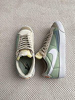 Женские стильные демисезонные кроссовки Nike Blazer Low77 Vintage Leather Green Beige