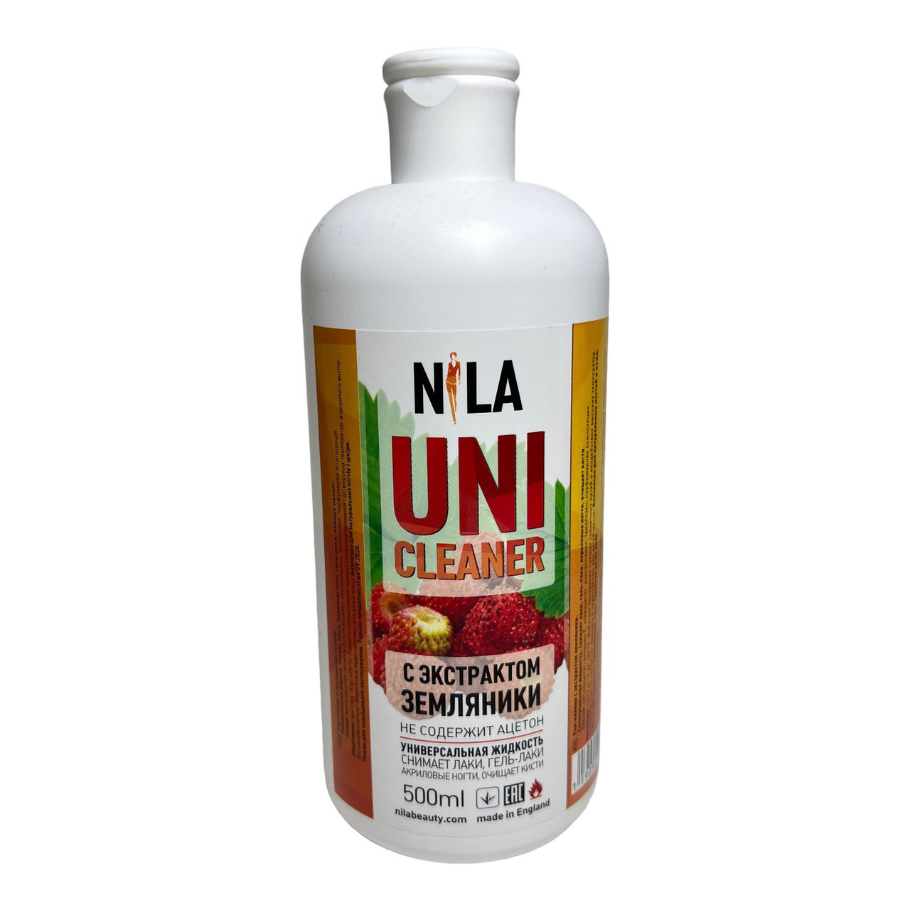 Засіб для зняття гель лаку, акрилу, декору Nila Uni-Cleaner, суниця, 500 мл