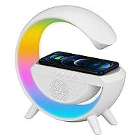 Ночник светильник RGB с беспроводной зарядкой Белый / Умный ночник лампа с Bluetooth колонкой и радио