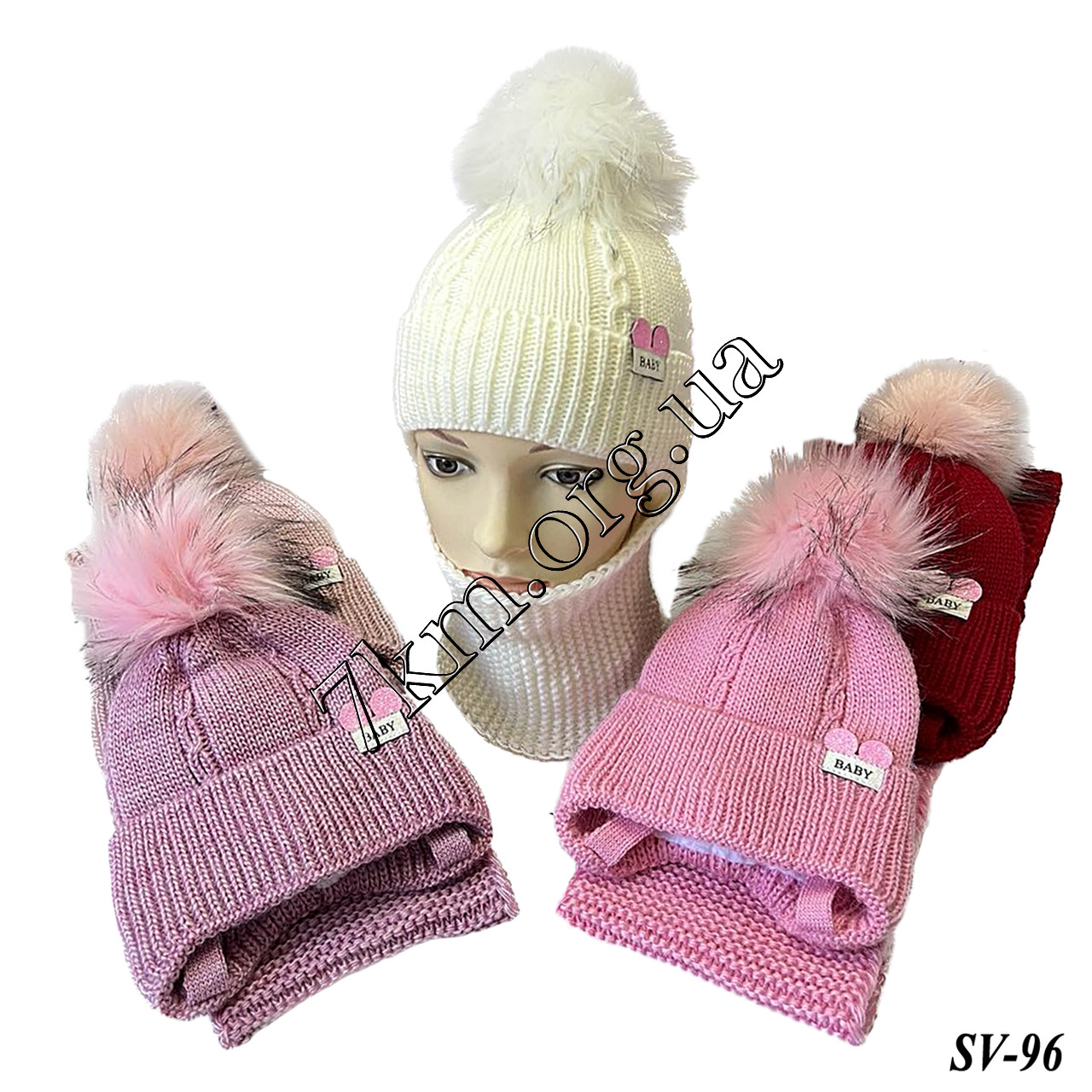 Набір дитячого в'язання шапка на флісі + хомут для дівчаток до 2 років "Baby" Оптом SV-96, фото 1