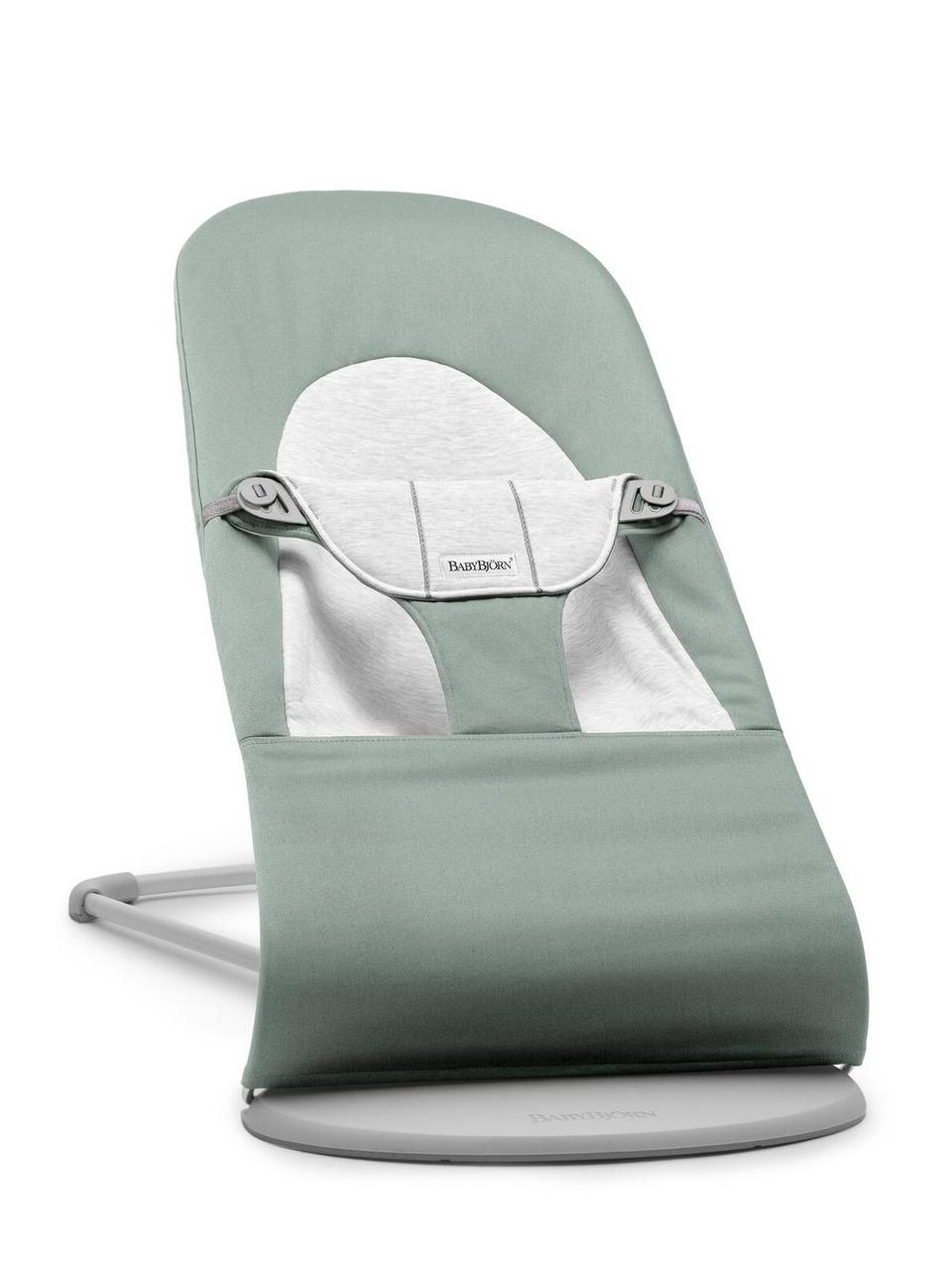BabyBjorn — Крісло-шезлонг Bouncer Balance Soft Woven/Jersey, Light sage/Grey (світло-сіра рама)