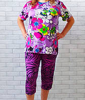 Літній трикотажний костюм великого розміру жіночий футболка та бриджі, домашній (дачний) комплект жіночий батал