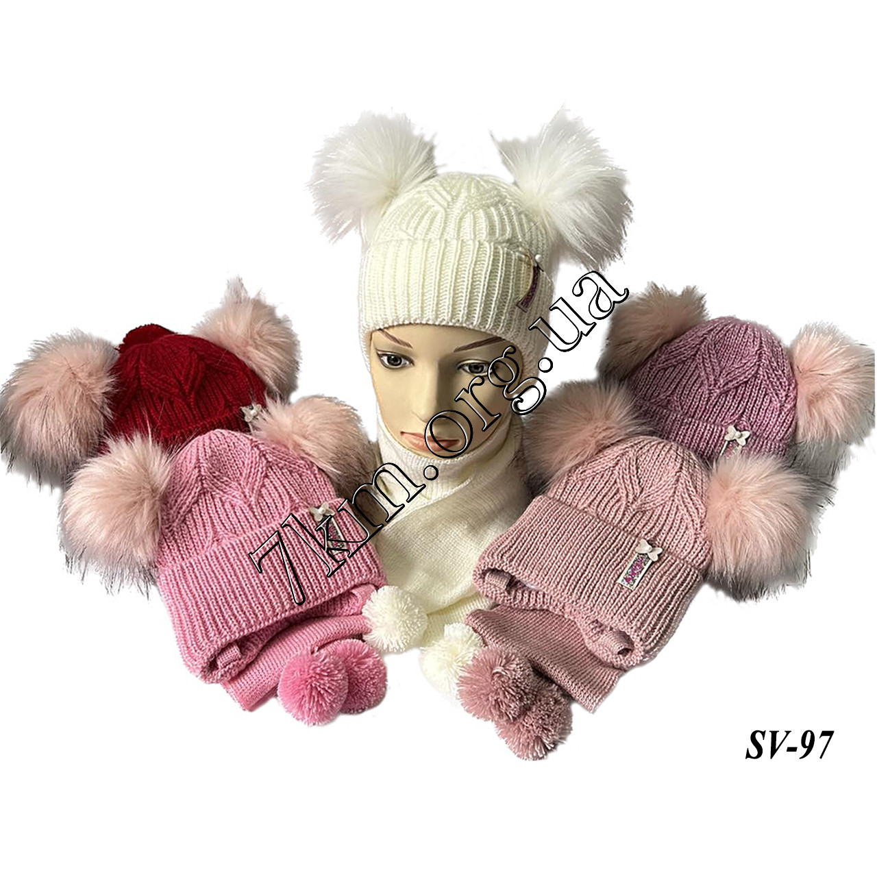Набір дитячого в'язання шапка на флісі + шарф для дівчаток до 2 років "Шик" Оптом SV-97, фото 1