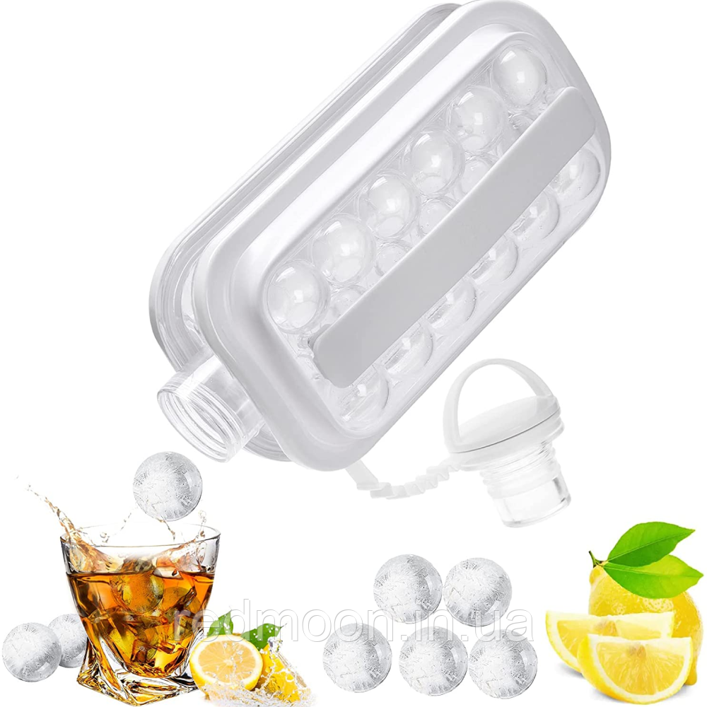 Силіконова форма для льоду на 17 кульок 2в1 ICE CUBE TRAY / Портативна складна пляшка для льоду, фото 1