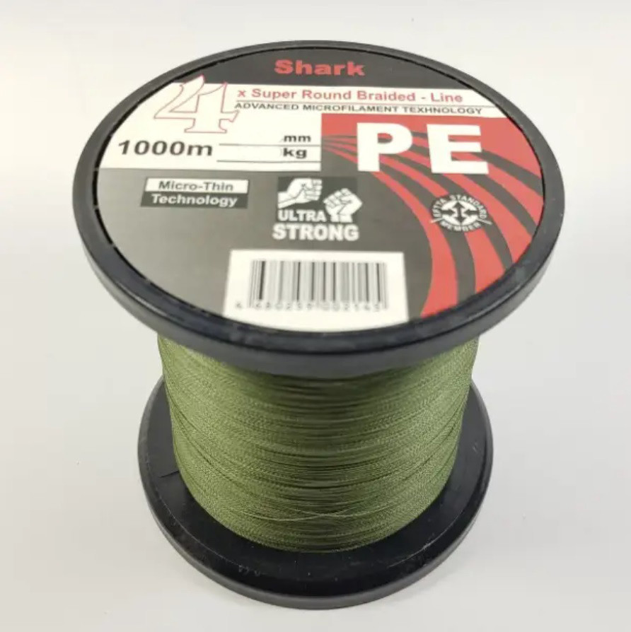 Шнур Shark Super Round Braided PE X4 0.12 мм 1000м 9.4 кг (зелений), фото 1