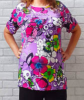 Летняя женская футболка оптом яркий цветочный принт, трикотажные футболки для женщин р.50 54 58 62 54