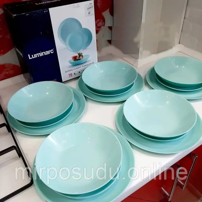 Столовий сервіз Luminarc Diwali Turquoise 18 пр на 6 персон Бірюзовий