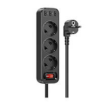 Мережевий подовжувач 1.8 метра 3 розетки + 3USB HOCO NS2 Black N, фото 4