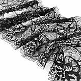 Ажурне французьке мереживо шантільї (з війками) чорного кольору шириною 17,5 см, довжина купона 2,9 м., фото 4