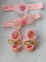 Комплект для новорождённой девочки/носочки, повязка на голову 3 аксессуара