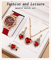 Подарочный набор для женщин 5 в 1: роскошные часы "Montre Femme", браслет, серьги, кольцо, кулон с цепочкой