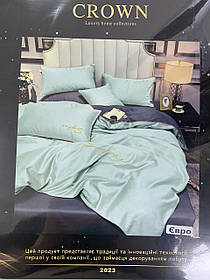 Євро комплект постільної білизни Сатин Бавовна-Crown м'ятний з коричневим