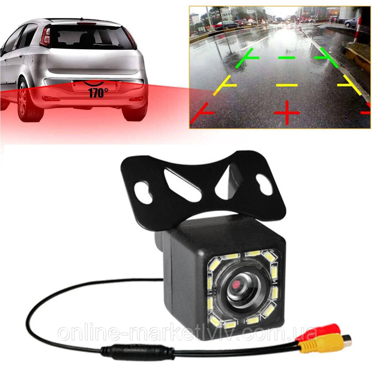 Камера заднього виду для автомобіля, з підсвічуванням 12 LED / Камера заднього виду з лініями паркування, фото 1
