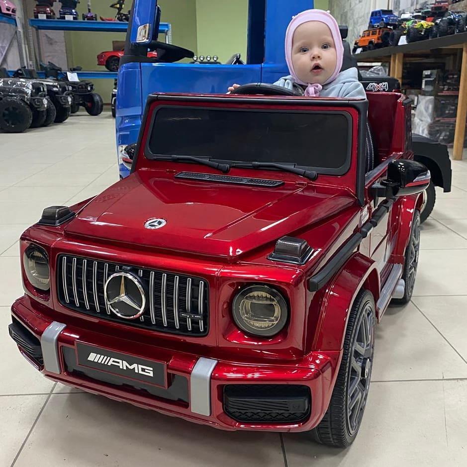Дитячий електромобіль джип Mercedes G63 AMG червоний лак гелик на акумуляторі, фото 1