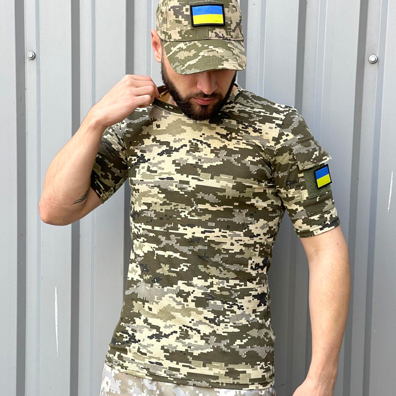 Тактична футболка чоловіча Піксель ММ14/ Армійська камуфляжна футболка піксель ЗСУ з липучкою/ Pixel, фото 1