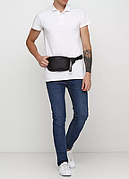 Містка сумка поясна повсякденна чорна Бананка з еко-шкіри