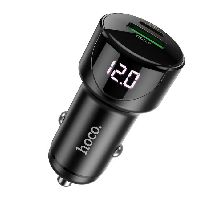 Автомобільний зарядний пристрій Hoco Z42 Display USB 20w, Type-C, 3.0A