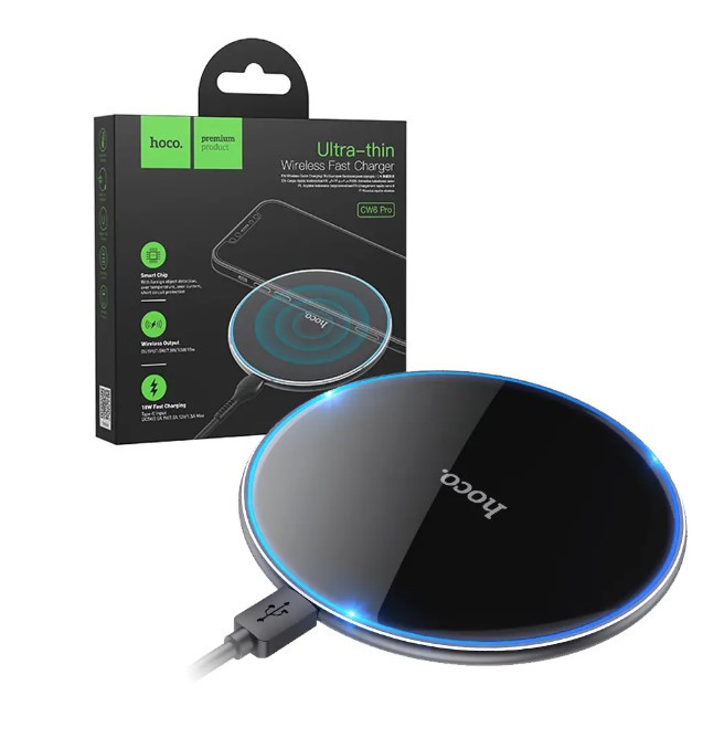 Безпровідна зарядка підставка Hoco CW6 Pro на 15W Type-C, 2A чорна, фото 1