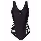 Купальник жіночий суцільний великих розмірів чорний зі світлими вставками, фото 5