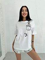 Женская футболка из хлопка, оверсайз, с принтом, белая
