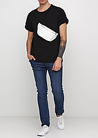 Чоловіча містка біла бананка, стильні чоловічі сумки на пояс з екошкіри.