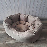 Лежак лежанка для собак и кошек со съемной двухсторонней подушкой, Спальные места для домашних животных беж М