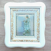 Ікона Геронітісса Пресвята Богородиця, лик 10х12 см, у білому фігурному дерев'яному кіоті