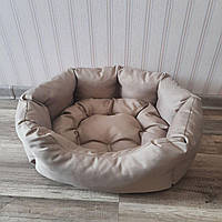 Лежак лежанка для собак і кішок зі знімною двосторонньою подушкою, Спальні місця для хатніх тварин беж XL